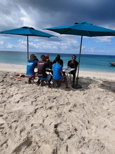 Parasols et déjeuner installé sur la plage